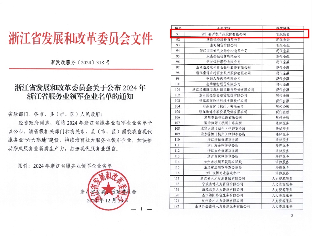 喜報(bào)！嘉農(nóng)股份獲評(píng)浙江省服務(wù)業(yè)領(lǐng)軍企業(yè)！